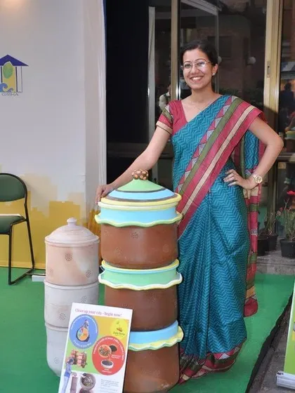 Here is one of our proud community members with her beautifully painted Khamba composter. Our terracotta composters are not just functional; they are a piece of art for your home, connecting you to a long tradition of Indian pottery.