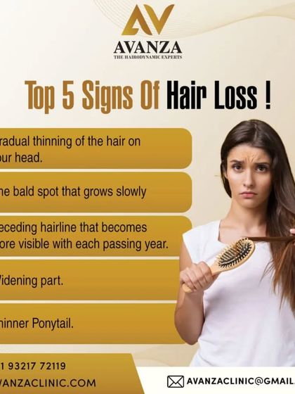 Are you noticing the first signs of hair loss? This infographic lists the top five indicators, such as gradual thinning, a widening part, or a thinner ponytail. Recognizing these signs early allows for more effective intervention.