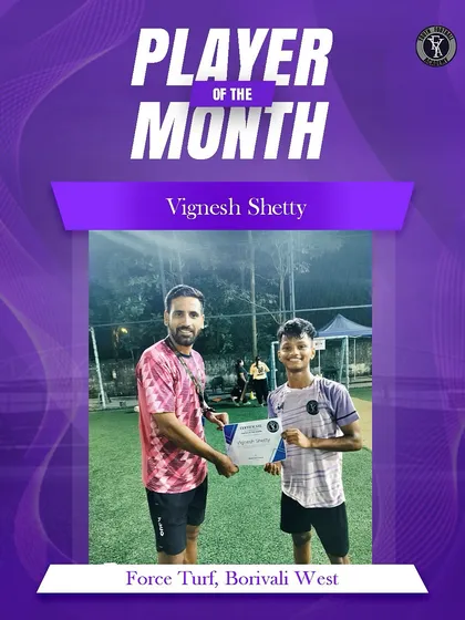Recognizing talent at our Force Turf, Borivali West center. Vignesh Shetty receives the Player of the Month award from his coach for his consistent performance.