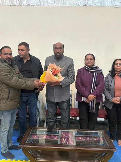 Honored guests from the Delhi Olympic and Gymnastics Associations visit our academy to wish our team well before a national championship.
