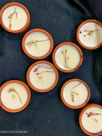 Sweeten your celebrations with our Mithai candles, beautifully set in little earthen pots and decorated with dried flowers. They are hand-poured, festive, and full of charm.
