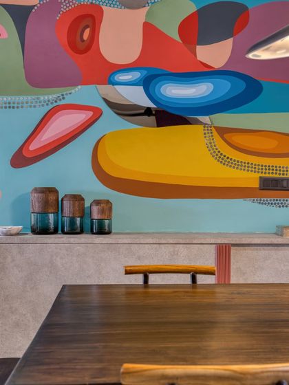 A close-up of the 'pebbles and ripples' mural.