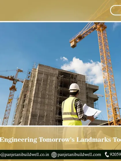 We are engineering tomorrow's landmarks today. An engineer surveys a massive construction site in Delhi NCR, a testament to our capability in handling large-scale civil infrastructure projects.