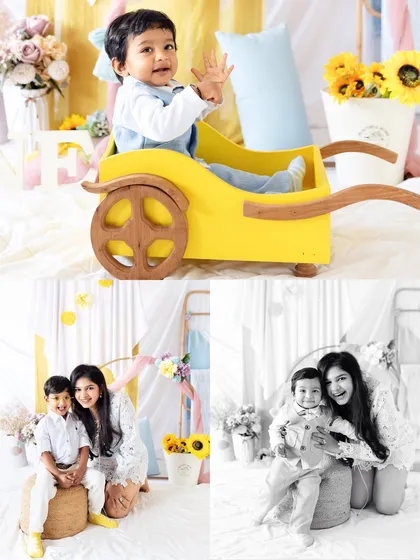 A collage from our Mother's Day minis, showing a variety of poses with two young brothers, both in color and black and white.