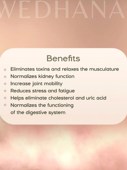 Swedhanam, our herbal steam bath, is a sweat-inducing treatment that eliminates toxins and relaxes the musculature. It also helps reduce stress, increase joint mobility, and normalize kidney function.