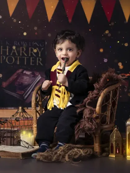 Wingardium Leviosa! A magical Harry Potter themed photoshoot for a little wizard. I love creating custom sets like this one at my studio to make your child's favorite stories a reality.