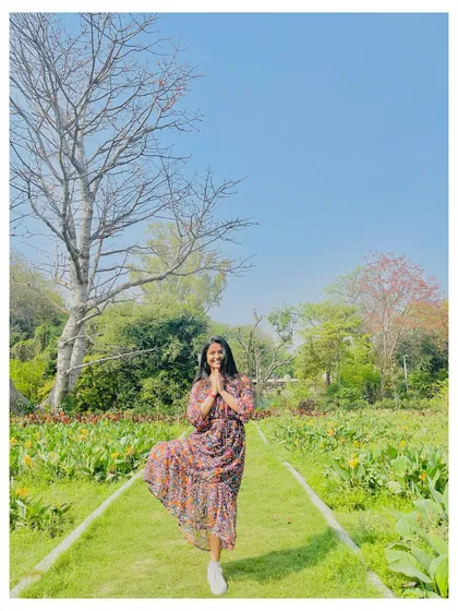 Finding balance with Vrikshasana, the Tree Pose, surrounded by nature. This pose teaches us to stay grounded yet flexible, just like a tree.