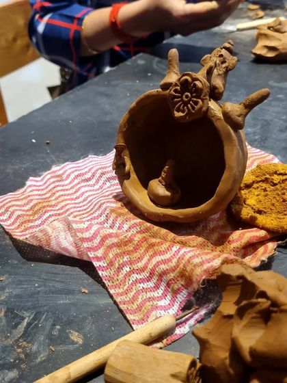 A close-up of a "monster" in progress during our corporate workshop. It's amazing to see the variety of creative ideas that emerge.