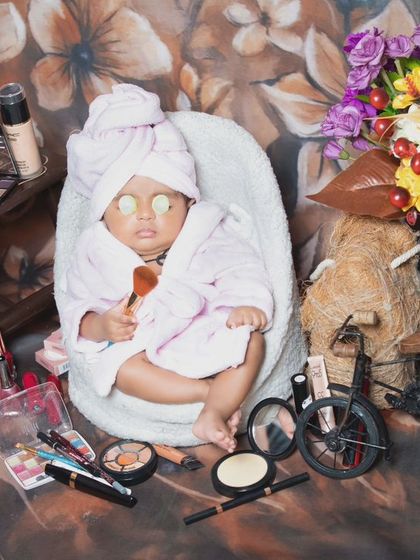 A full view of the baby spa setup, with our little model looking completely relaxed.