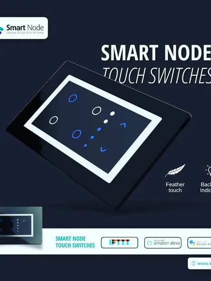 Our Smart Node touch switches offer a complete control solution. This panel features feather-touch sensitivity and clear backlight indication for each function. It is fully compatible with IFTTT, Amazon Alexa, and Google Assistant, putting total home control at your fingertips.