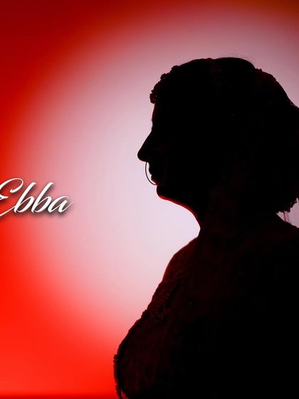 An artistic silhouette of the bride against a red and white gradient background. This creative portrait is modern, bold, and makes for a unique piece of art.