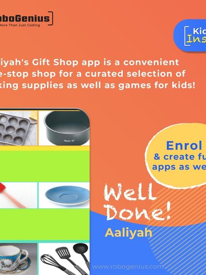 Aaliyah's 'Gift Shop App' features a clean, organized layout for browsing products. Our curriculum emphasizes not just coding, but also design principles for creating user friendly mobile apps.