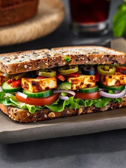 Our Homemade Paneer Tikka Sandwich is a vegetarian delight. Freshly made paneer is marinated in rich spices, grilled to perfection, and served with crisp veggies for a wholesome and flavorful sandwich.