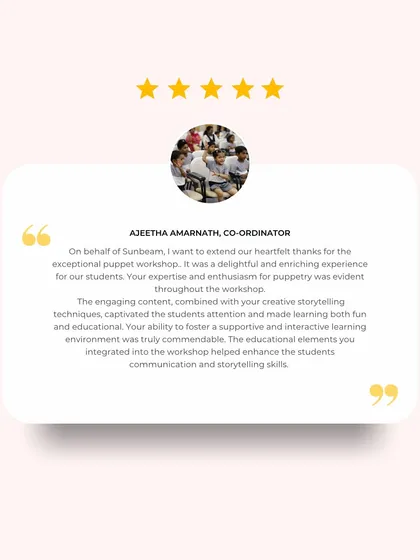 I am so grateful for the heartfelt feedback I receive. This note from the co-ordinator at Sunbeam highlights the goal of all my workshops: to create a supportive, fun, and educational environment that enhances communication and storytelling skills.