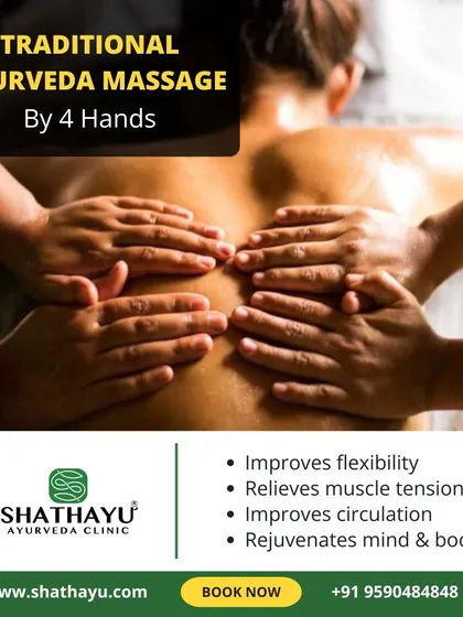 Vishesha Abhyanga, or a four-handed massage, is a deeply relaxing and therapeutic experience. The synchronized movements of two therapists improve flexibility, relieve muscle tension, reduce stress, and improve circulation.