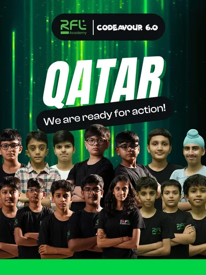 Our RFLites are ready for action in Qatar. This graphic introduces the teams representing India at Codeavour International, ready to showcase their innovation and teamwork.