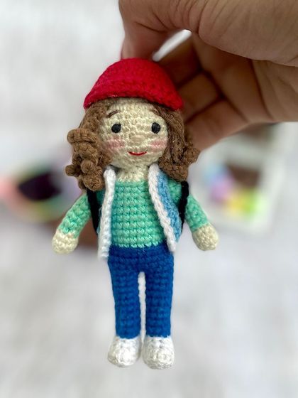 My first miniature replica doll, just 4 inches tall! This little adventurer comes with a red hat, a tiny backpack, and lots of personality. It shows that great things come in small packages.