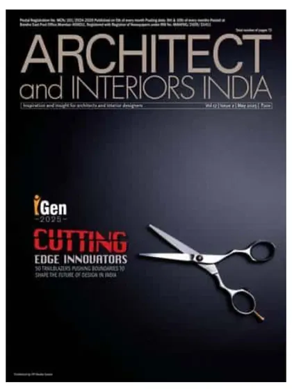The cover of the 'Architect and Interiors India' magazine announcing the iGEN 2025 list. Seeing our work recognized on this platform is a humbling and motivating experience for our entire studio.