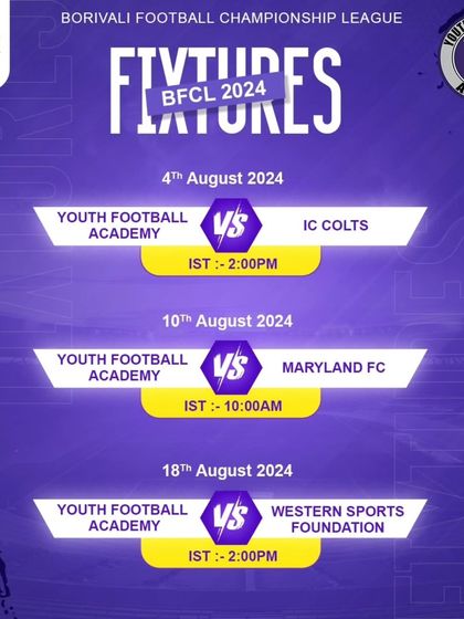 Our fixture list for the first leg of the Borivali Football Championship League 2024. A busy and exciting schedule for our team.