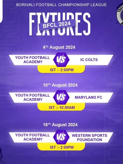 Our fixture list for the first leg of the Borivali Football Championship League 2024. A busy and exciting schedule for our team.
