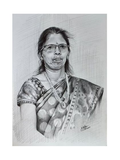 Another view of the A4 graphite sketch I did for a Mother's Day winner, showing the full composition.