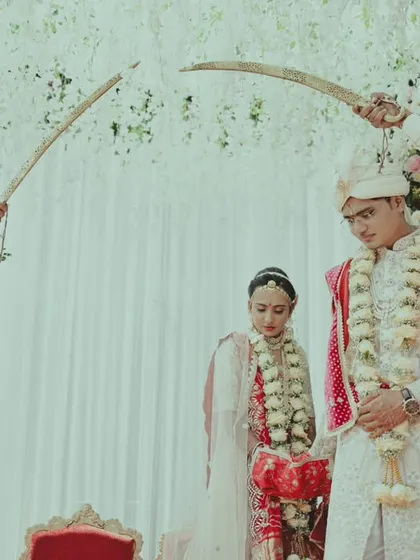 A duplicate of the traditional Rajput sword ceremony.