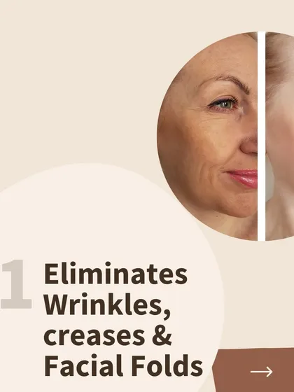Benefit 1 of PlasmoDerm: It eliminates wrinkles, creases, and facial folds by stimulating natural collagen production.