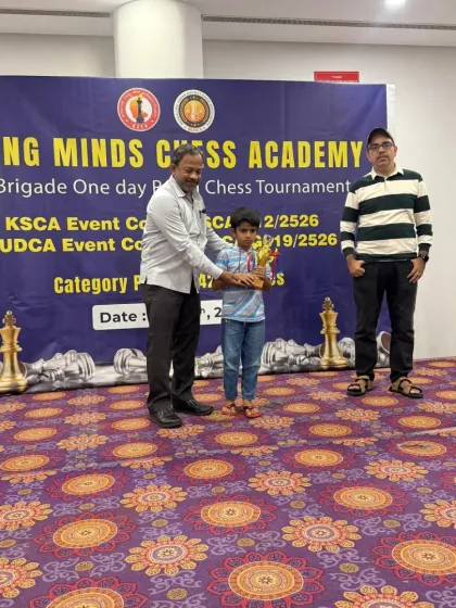 Celebrating our young champion Sahasra, who won 4th prize in the Under-9 category at the 1st Brigade Rapid Chess Tournament.