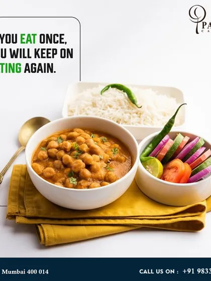 Our Chole Masala is a hearty and spicy chickpea curry, perfectly paired with fluffy steamed rice and a fresh salad for a complete and satisfying meal.