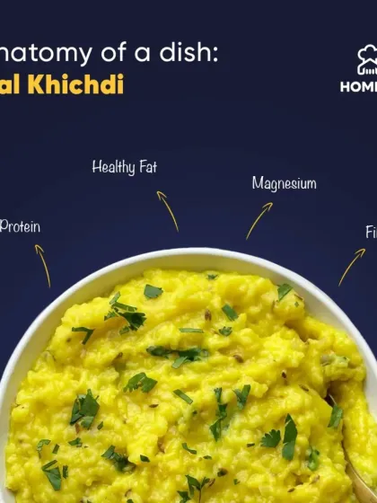 This is the anatomy of our Dal Khichdi, a perfect one-pot meal. It's a balanced source of protein, healthy fats, and fiber, making it the ultimate comfort food that's also great for you. It’s a hug in a bowl, made just like mom does.