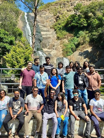 Our group enjoying a moment at a waterfall in Kodaikanal, the 'gift of the forest'.