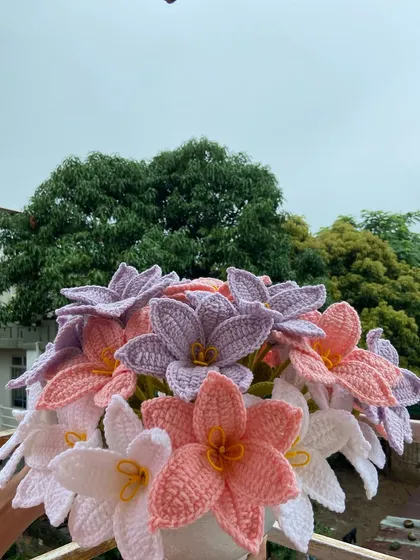 A beautiful bouquet of pastel-colored lilies, one of my bestselling items.