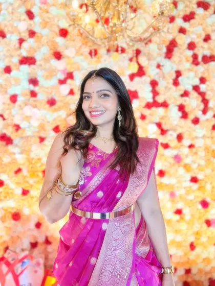 **Saree on Lehenga:** One of my most requested styles. I show multiple ways to combine a saree with a lehenga, creating a layered, grand look perfect for brides and wedding guests.