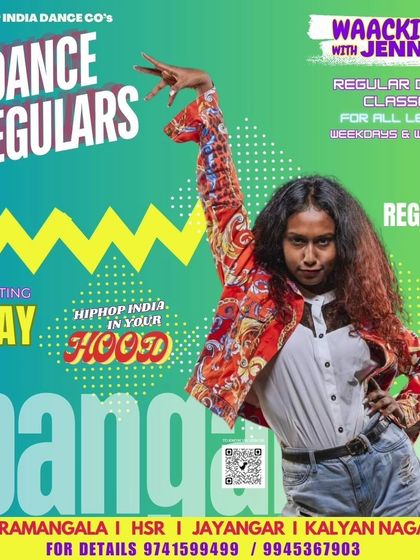 Learn the foundations of Waacking with Jenny. This poster provides the schedule for our regular classes in Koramangala, HSR, and Jayanagar.