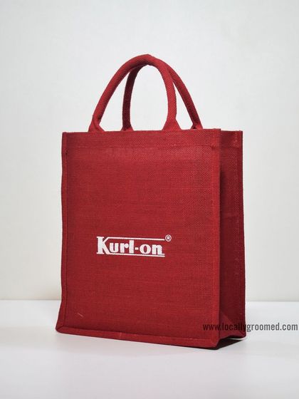A bold red jute bag we created for Kurl-on. The color makes the brand pop, and the sturdy material ensures the bag is useful for years to come.