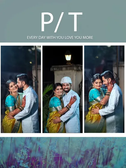 A collage showcasing romantic couple poses from an engagement shoot, highlighting their connection.