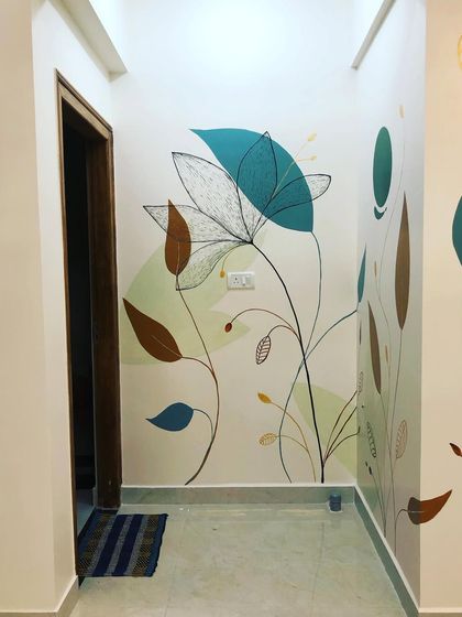 This floral mural was designed to bring a sense of calm and nature into a client's home. I love how the artwork wraps around the corners, creating an immersive, gentle feel. The combination of solid colors and fine-line details adds depth and elegance.