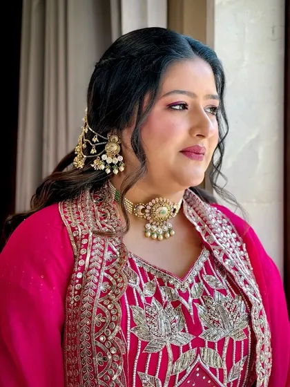 A close-up of the makeup for the Myrah ceremony. I used a rosy pink eyeshadow and a matching lip color to complement her outfit.