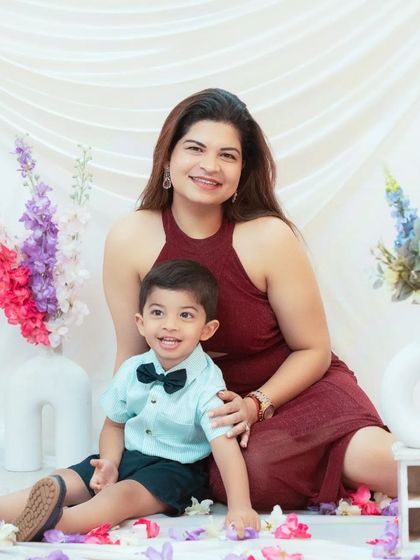 A mother and son portrait session. We create a relaxed environment to capture your child's natural smile and personality.