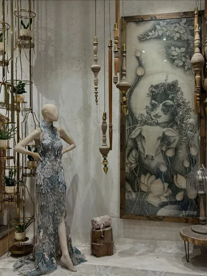 A beautiful display at the Rahul Mishra store, where fashion meets art. His collaboration with Tods is a testament to his global appeal.