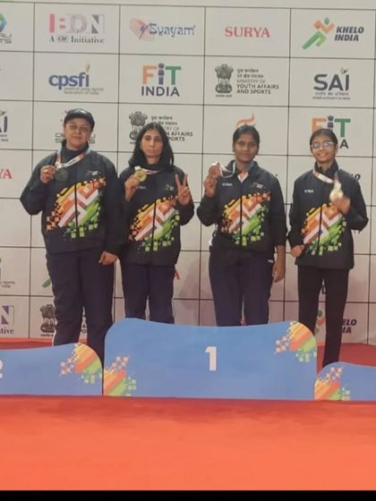 **Silver at Khelo India Para Games.** Our athlete Parul Parmar on the podium after winning a silver medal in the Women's Singles SL3 category at the Khelo India Para Games 2023.