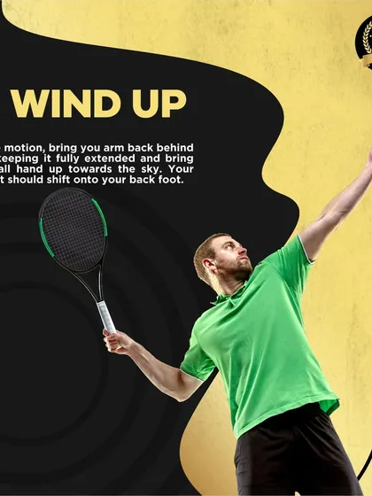 Step three is the wind-up. This motion involves bringing your arm back in a full extension, shifting your weight to your back foot as you prepare to toss the ball and generate momentum for the serve.