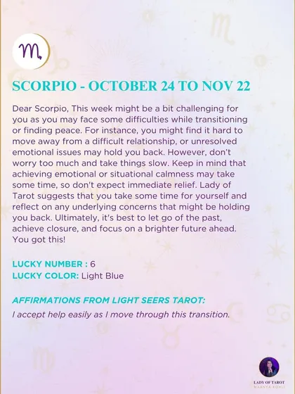 This week's tarot guidance for Scorpio. The week may be challenging as you transition or find peace. Let go of the past, achieve closure, and focus on a brighter future.