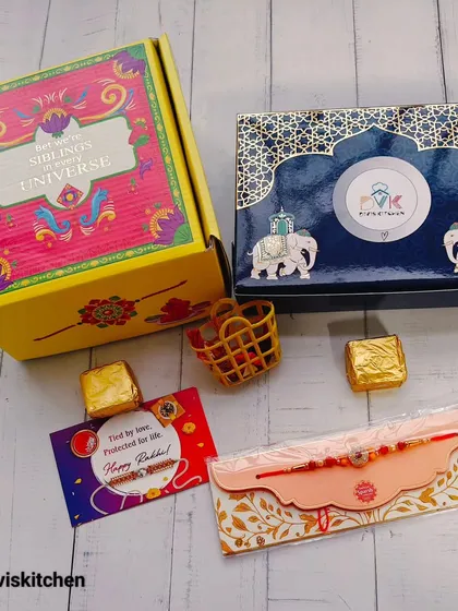 My Raksha Bandhan hampers are designed to make the occasion extra special. I pair my homemade sweets with beautiful rakhis and thoughtful packaging, creating a complete gift of love for your sibling.