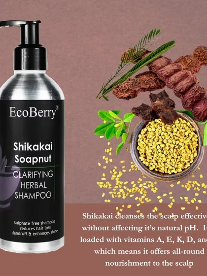 Our Shikakai Soapnut Clarifying Herbal Shampoo is designed to cleanse the scalp effectively without disturbing its natural pH. It's loaded with vitamins A, E, K, D, and C for all-around nourishment.