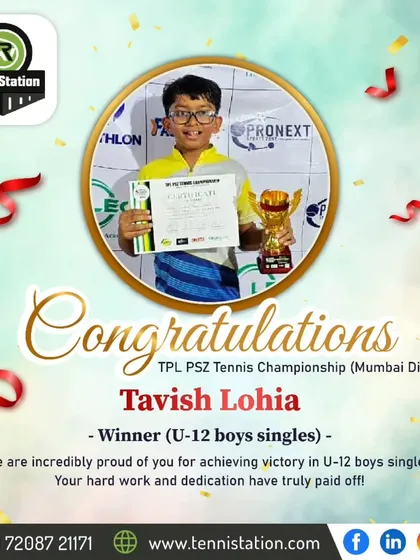 A big round of applause for Tavish Lohia, who clinched the U-12 Boys Singles Winner title at the TPL PSZ Tennis Championship.