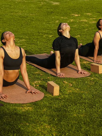 Moving into Urdhva Mukha Svanasana (Upward-Facing Dog) together. This pose is a wonderful heart opener and strengthens the entire back of the body.