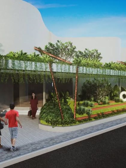 The second entrance at CIAL features layered, stepped planters that evoke Kerala's unique step farming methods. This design creates a lush, green welcome for travelers, with a canopy of tropical plants providing a serene transition into the departure area.