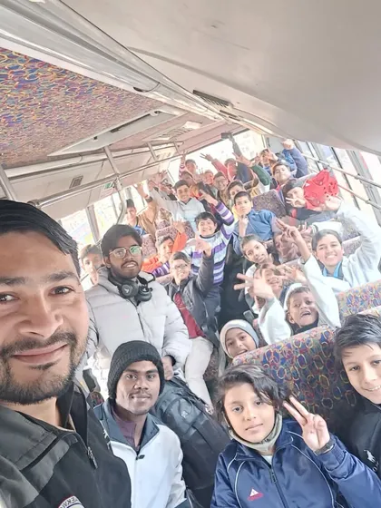 A selfie with the team on the bus. Traveling to competitions together is always a fun and memorable experience.