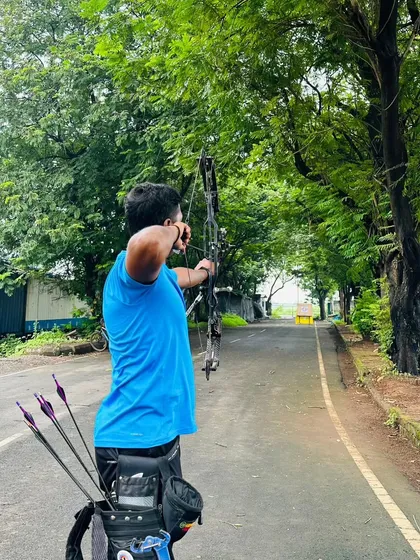Perfect practice makes perfect. Our coach takes advantage of the lovely weather to practice with his compound bow.